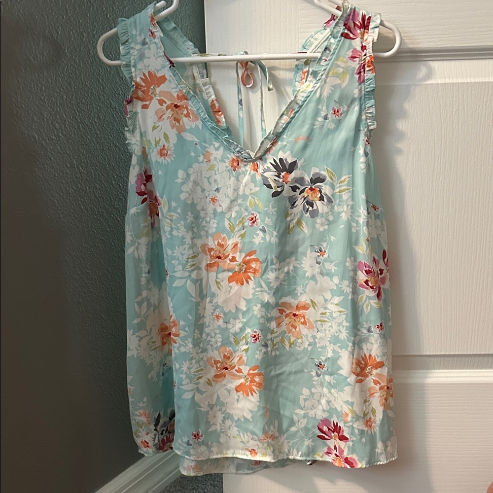 LC Lauren Conrad Floral Sleeveless Blouse - Aqua and Multicolor